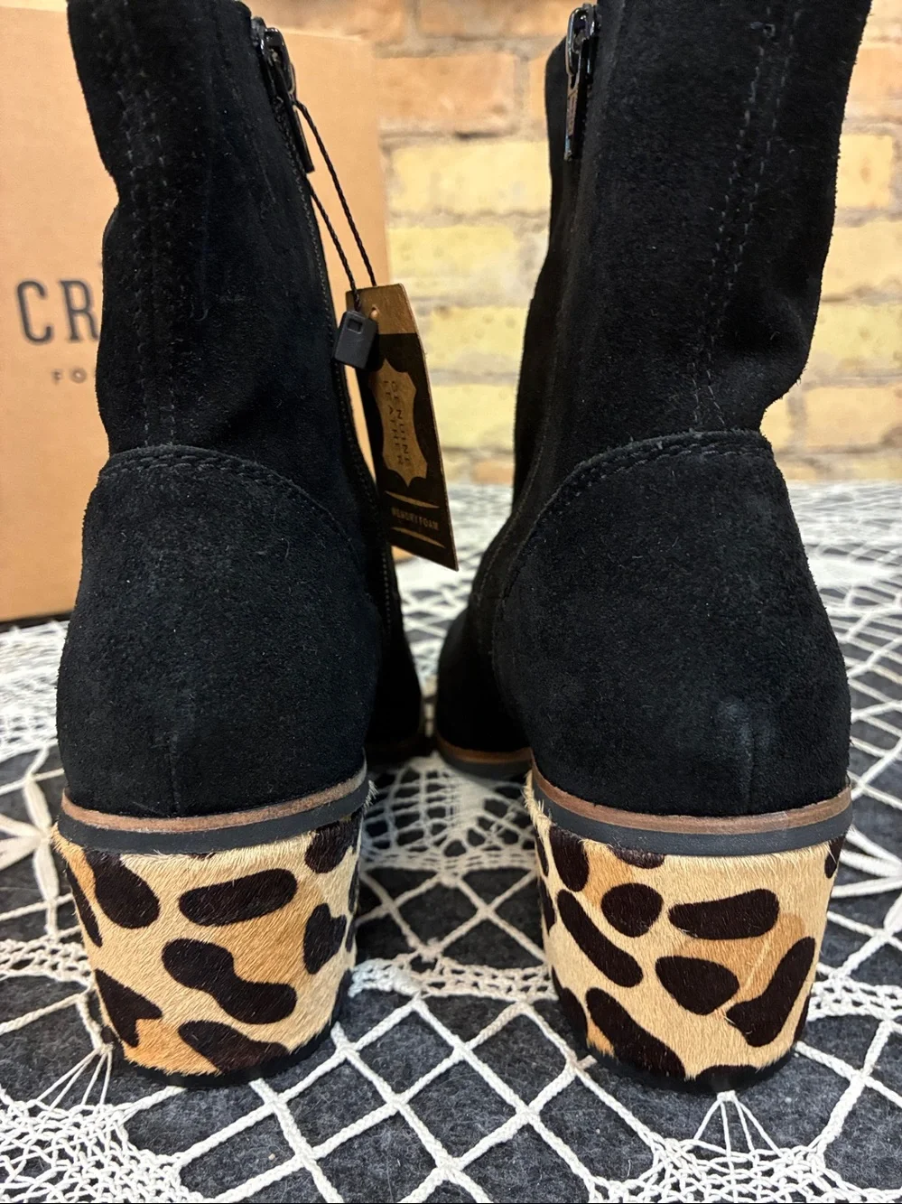Crevo Jade Black Suede Ankle Boots with Leopard-Print Block Heel, 7 - Picture 4 of 7